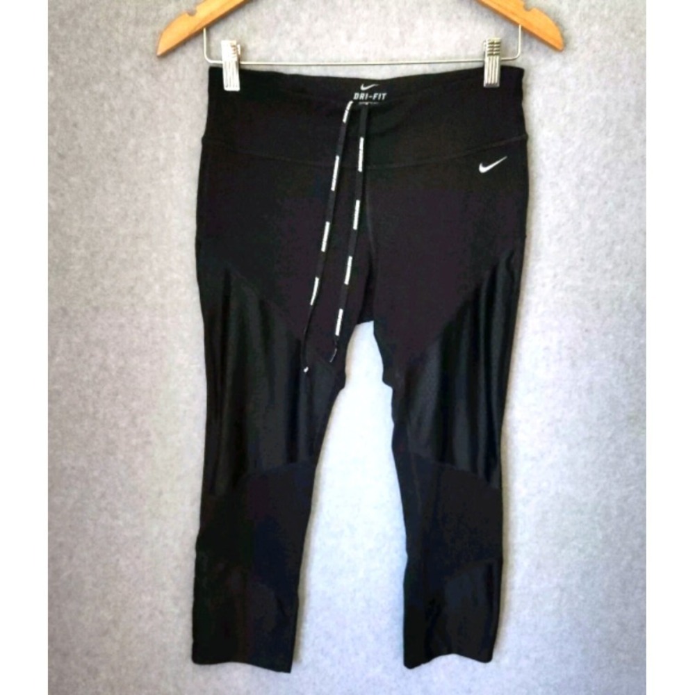 Nike Running Dri-Fit Crop Leggings Women's Size‎ Medium Black Drawstring